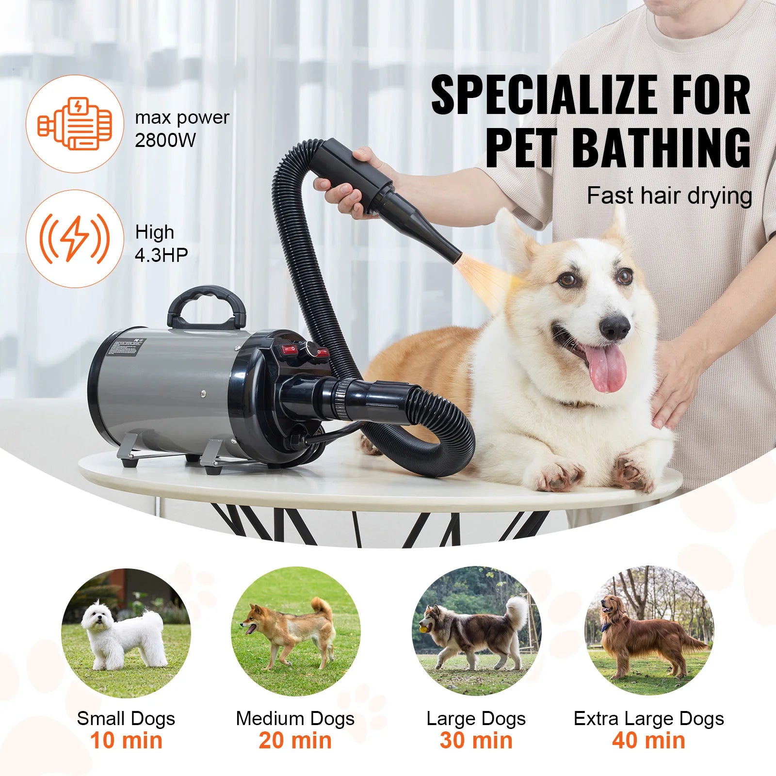 Pet Blow Dryer Grooming Adjustable Speed Temperature Control