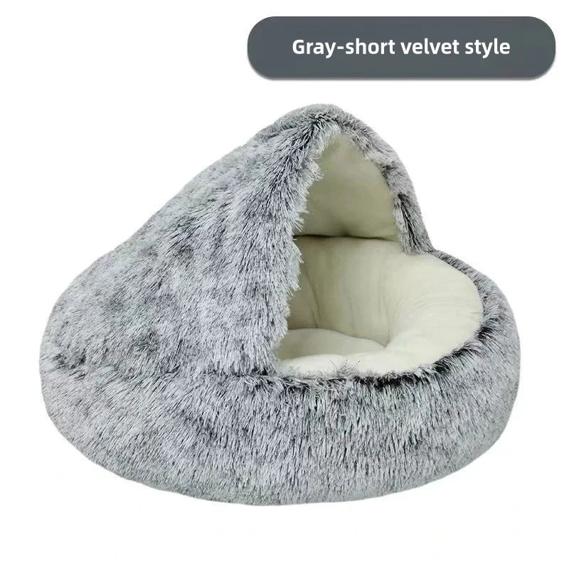 Soft plush pet bed semi-enclosed
