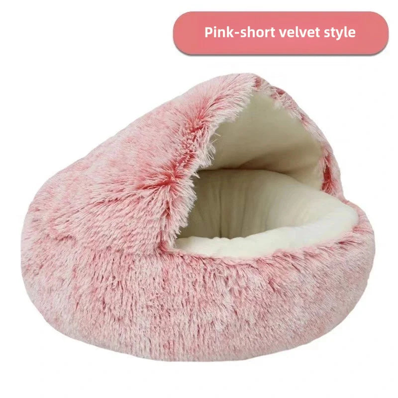 Soft plush pet bed semi-enclosed