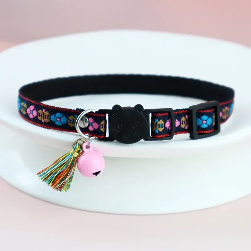 Adjustable cat collar with tassels and bells   for cat and dog collars
