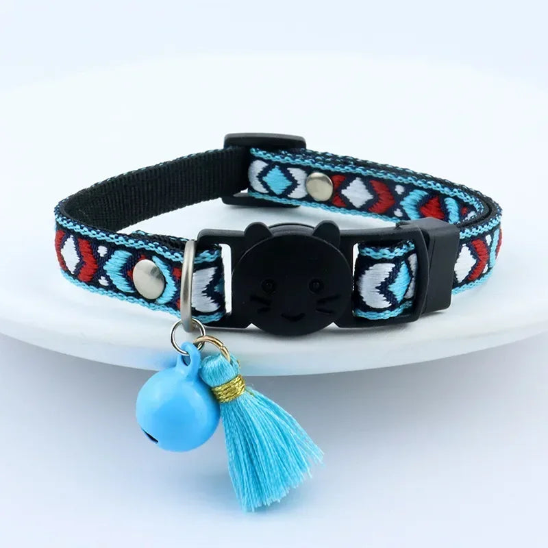 Adjustable cat collar with tassels and bells   for cat and dog collars