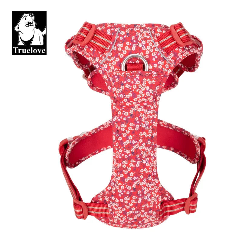 Truelove Pet Dog Harness for Big Medium Small with Cotton Aluminum Alloy Floral Pattern Adjustable Vest TLH5655