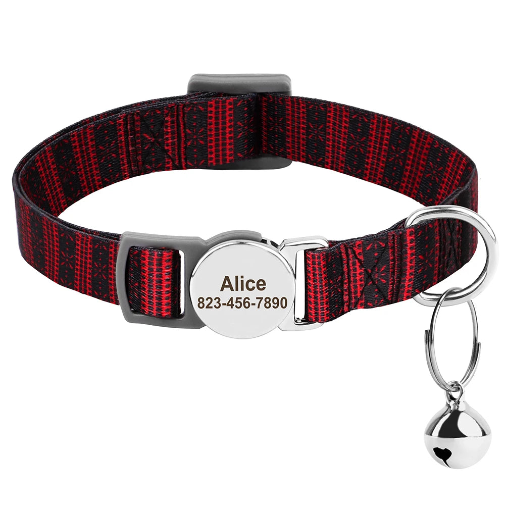 Personalized Printed Cat Collar Adjustable Kitten Puppy Collars With Free Engraved ID Nameplate Bell Anti-lost Cats Collars