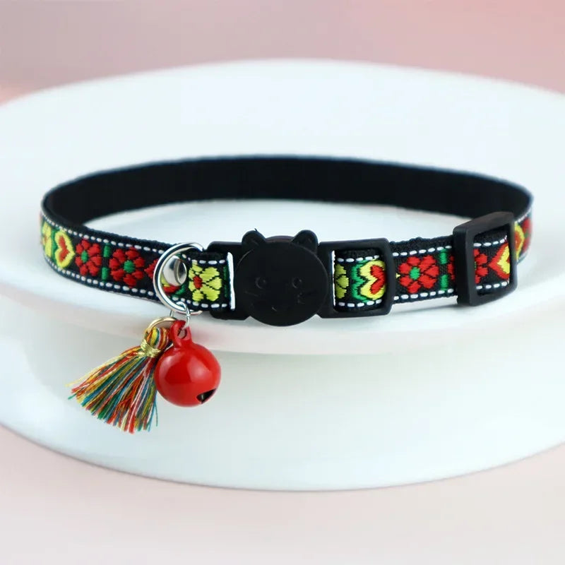 Adjustable cat collar with tassels and bells   for cat and dog collars