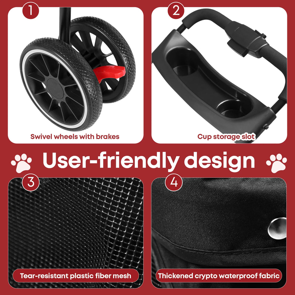Pet Stroller For Small Medium Cats & Dogs