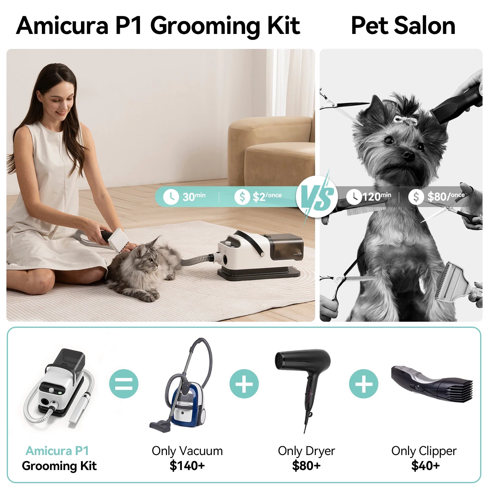 Pet Grooming, Vacuum Cleaner & Hair Dryer