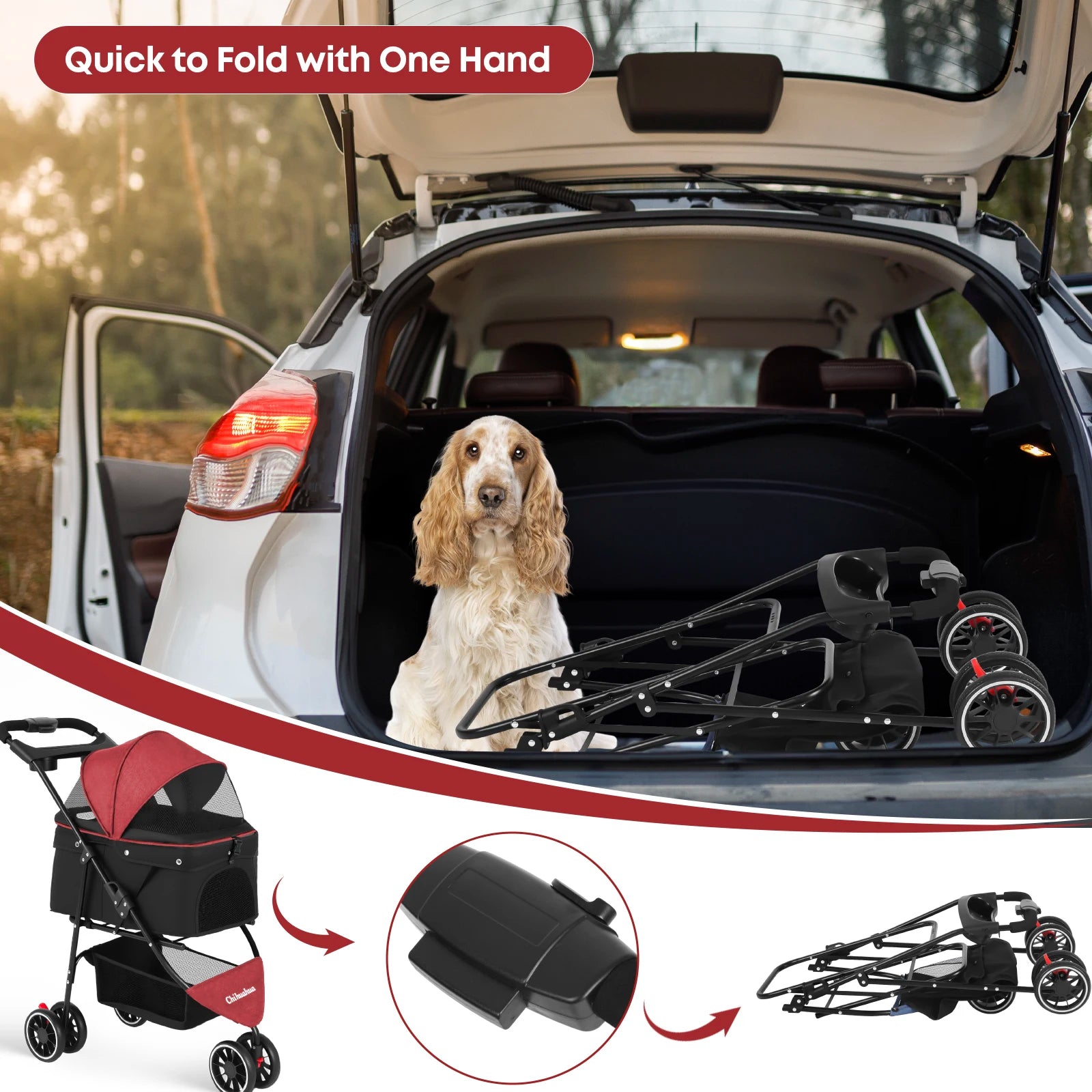 Pet Stroller For Small Medium Cats & Dogs