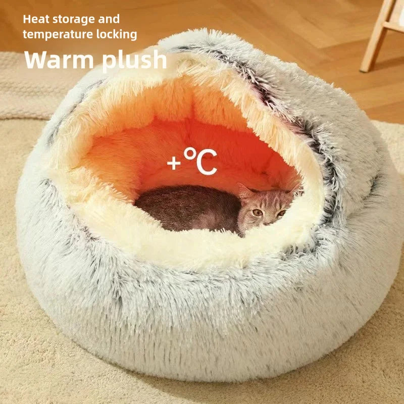Soft plush pet bed semi-enclosed
