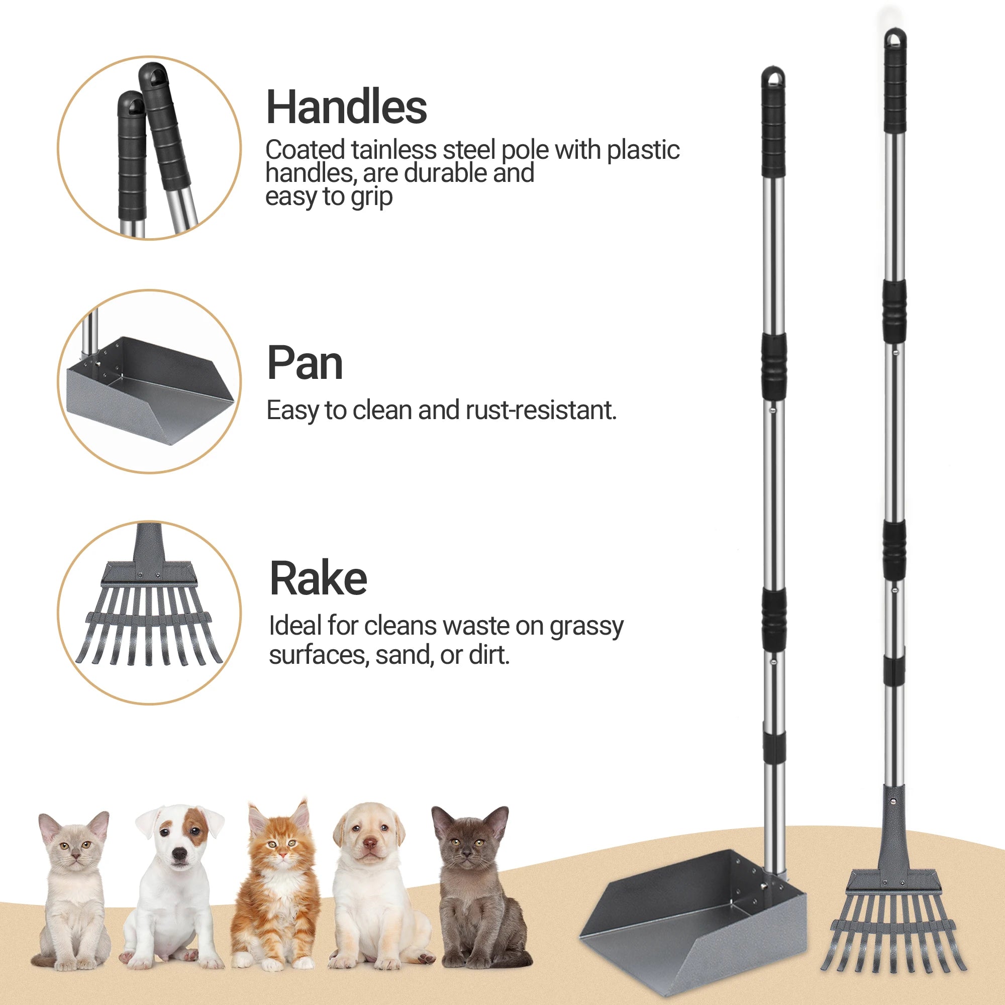 Pet Pooper Scooper, Tray and Rake Set