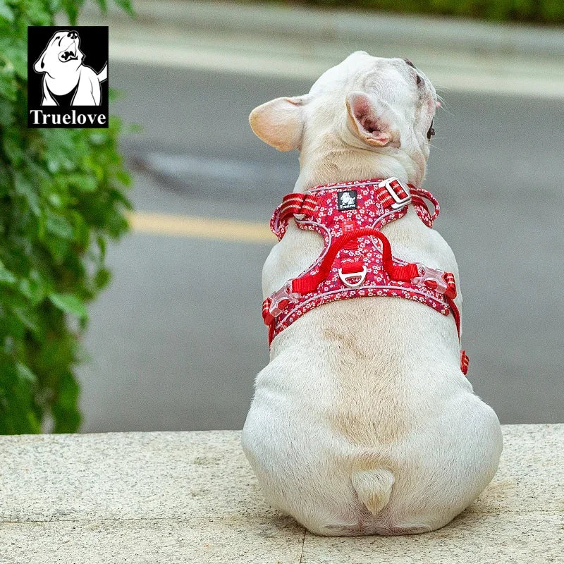 Truelove Pet Dog Harness for Big Medium Small with Cotton Aluminum Alloy Floral Pattern Adjustable Vest TLH5655
