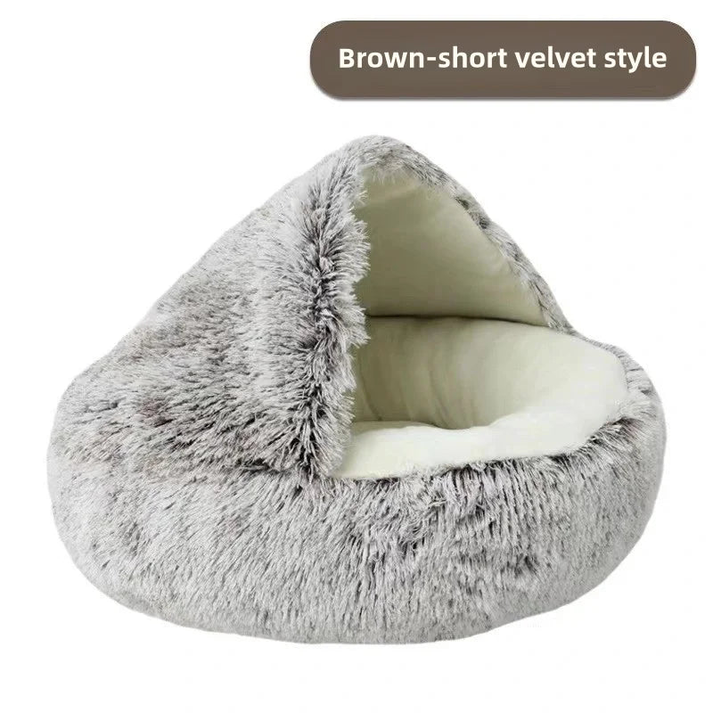 Soft plush pet bed semi-enclosed