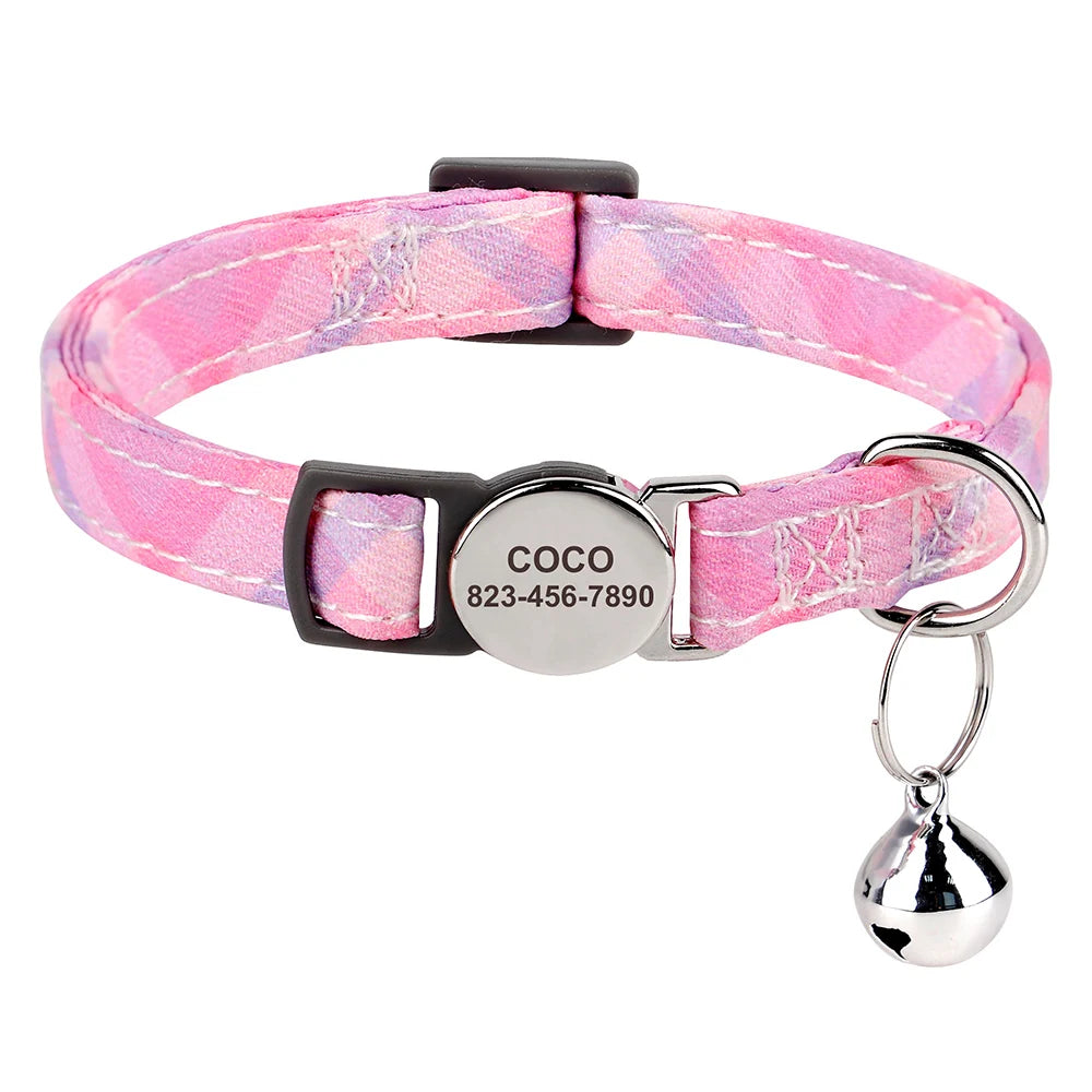 Personalized Printed Cat Collar Adjustable Kitten Puppy Collars With Free Engraved ID Nameplate Bell Anti-lost Cats Collars