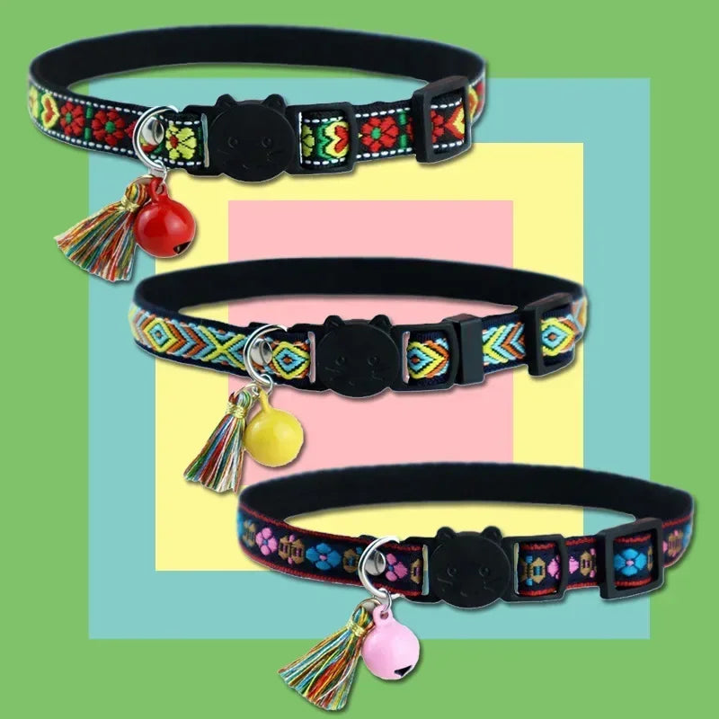 Adjustable cat collar with tassels and bells   for cat and dog collars