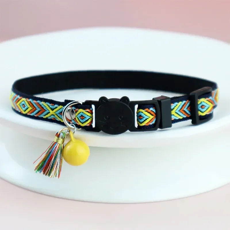 Adjustable cat collar with tassels and bells   for cat and dog collars