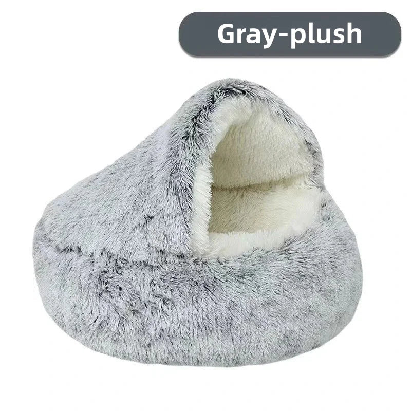 Soft plush pet bed semi-enclosed