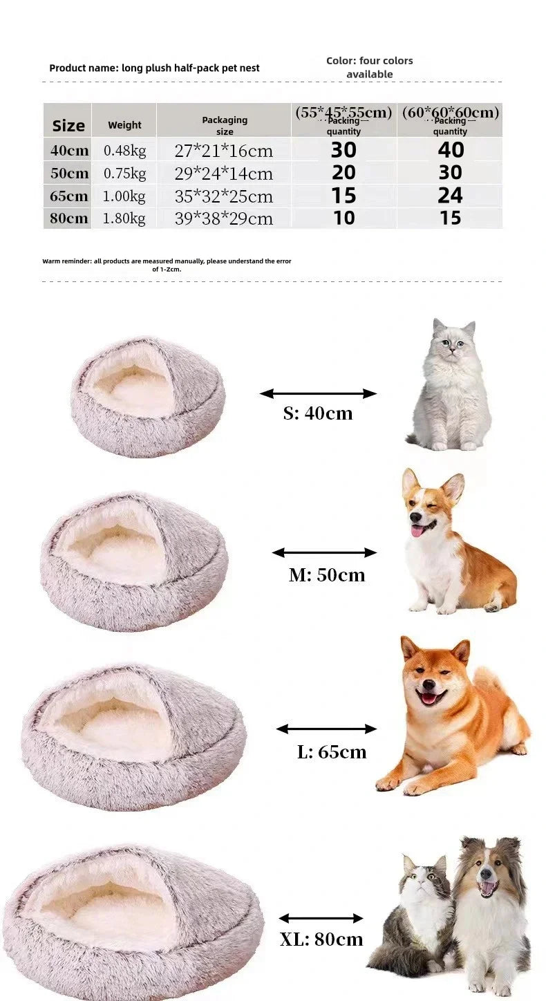Soft plush pet bed semi-enclosed