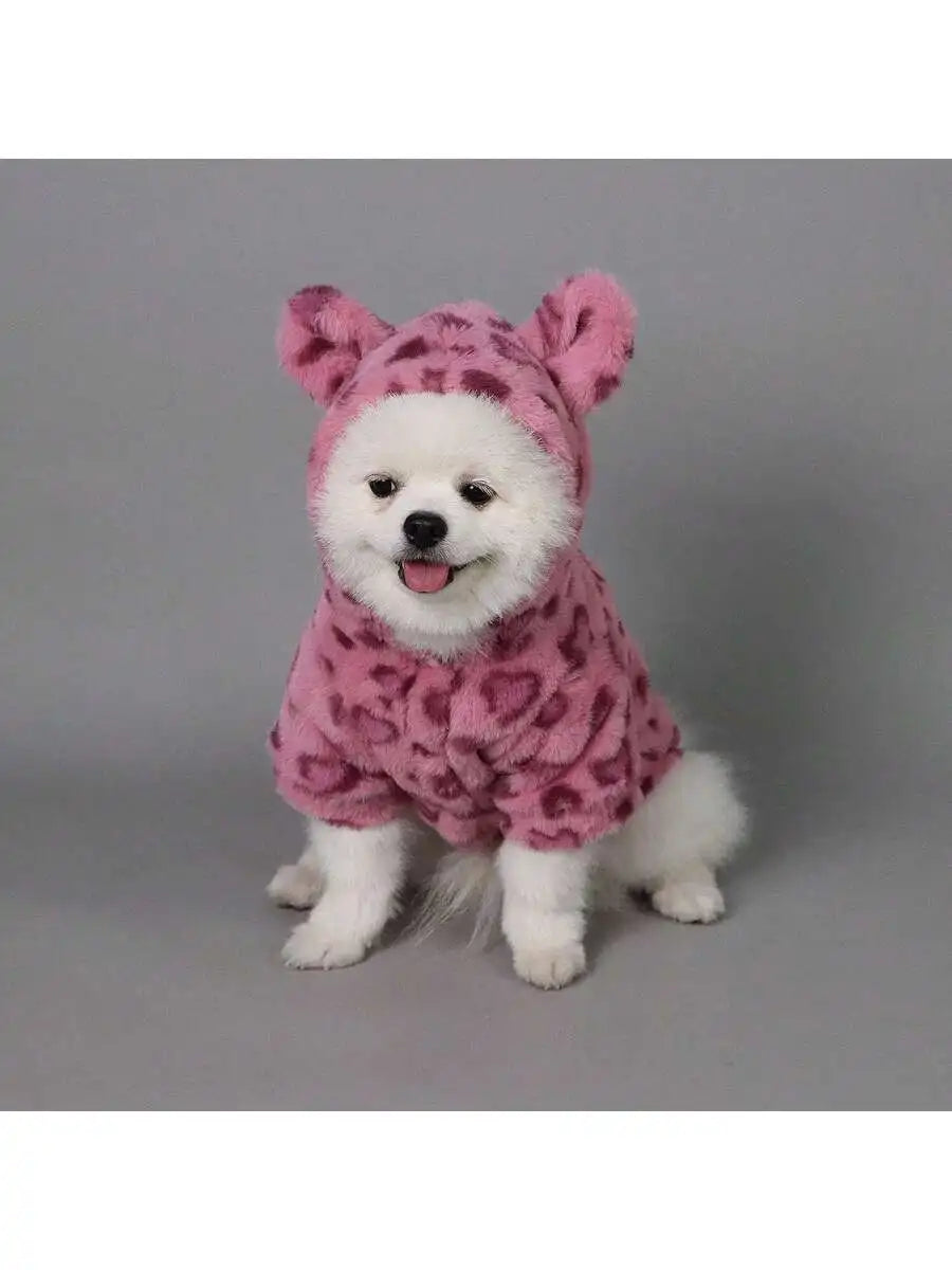 Pet Leopard Print Hooded Dog Outfit
