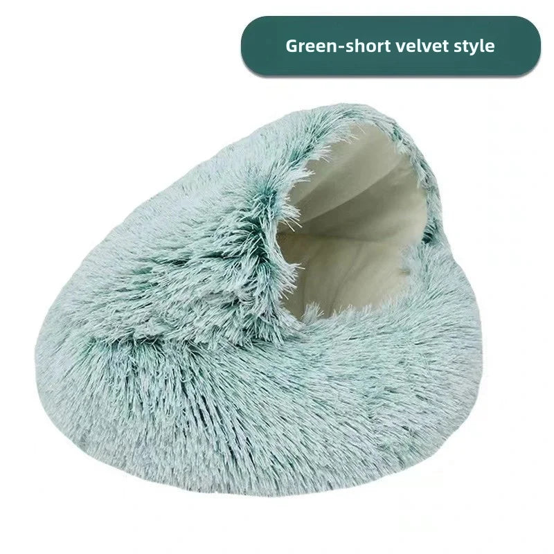 Soft plush pet bed semi-enclosed