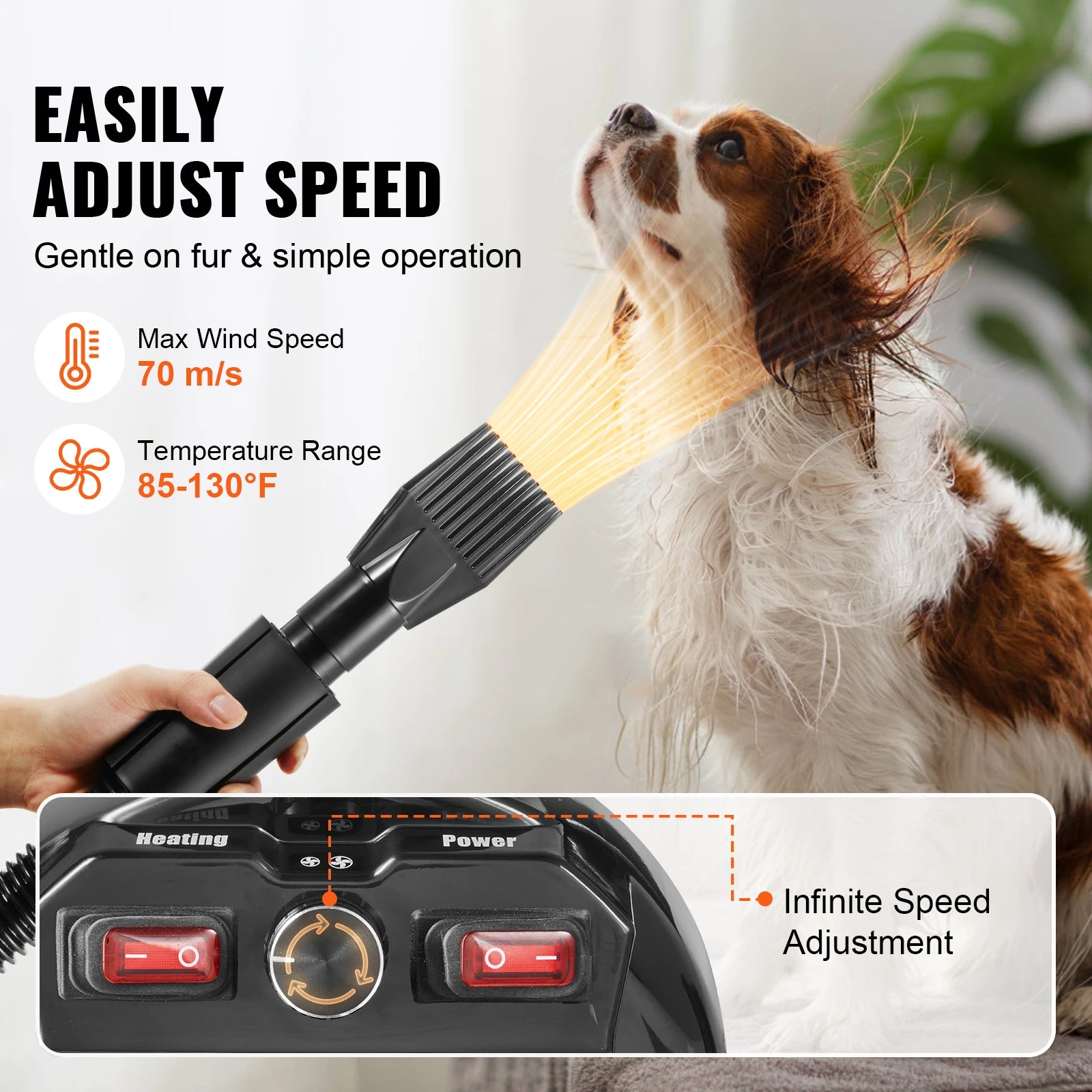 Pet Blow Dryer Grooming Adjustable Speed Temperature Control