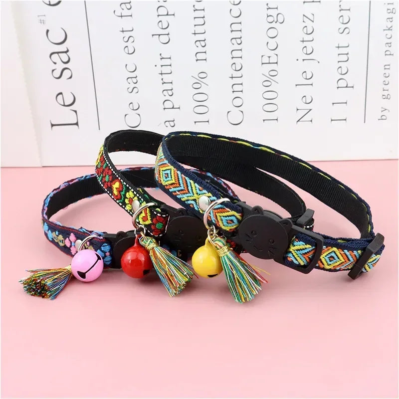 Adjustable cat collar with tassels and bells   for cat and dog collars