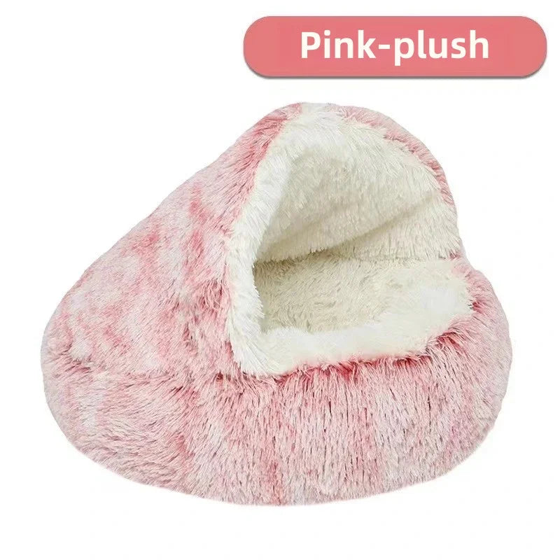 Soft plush pet bed semi-enclosed