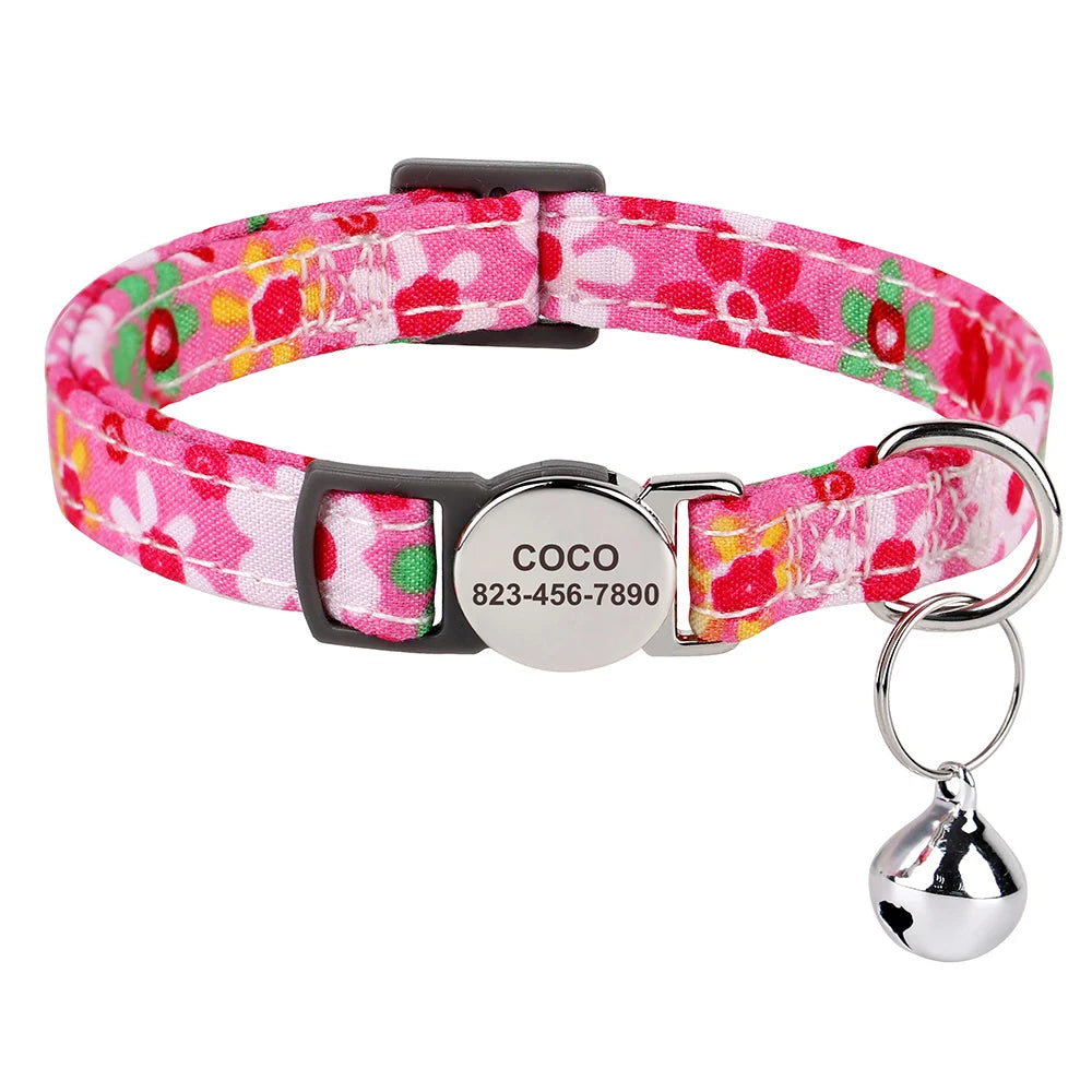 Personalized Printed Cat Collar Adjustable Kitten Puppy Collars With Free Engraved ID Nameplate Bell Anti-lost Cats Collars