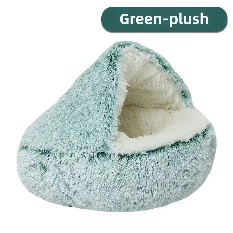 Soft plush pet bed semi-enclosed