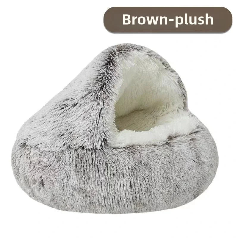 Soft plush pet bed semi-enclosed