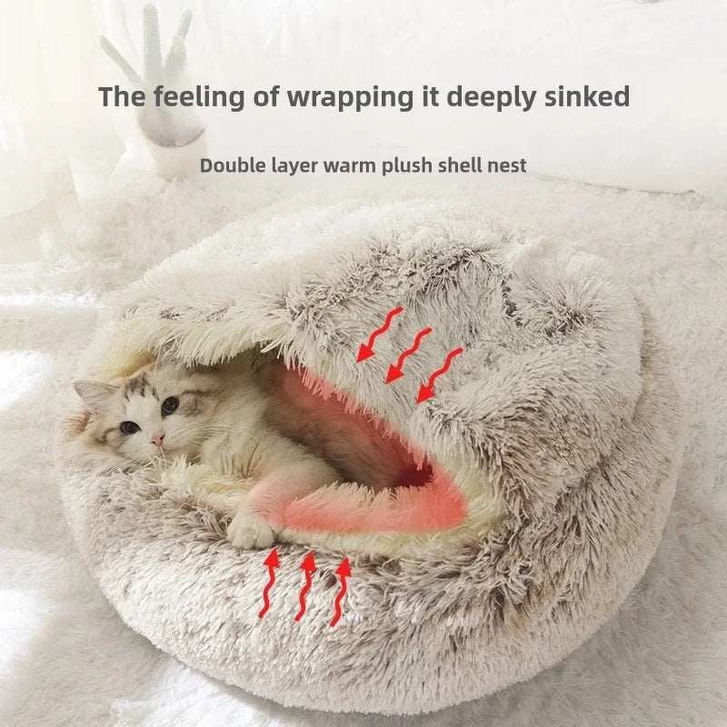 Soft plush pet bed semi-enclosed