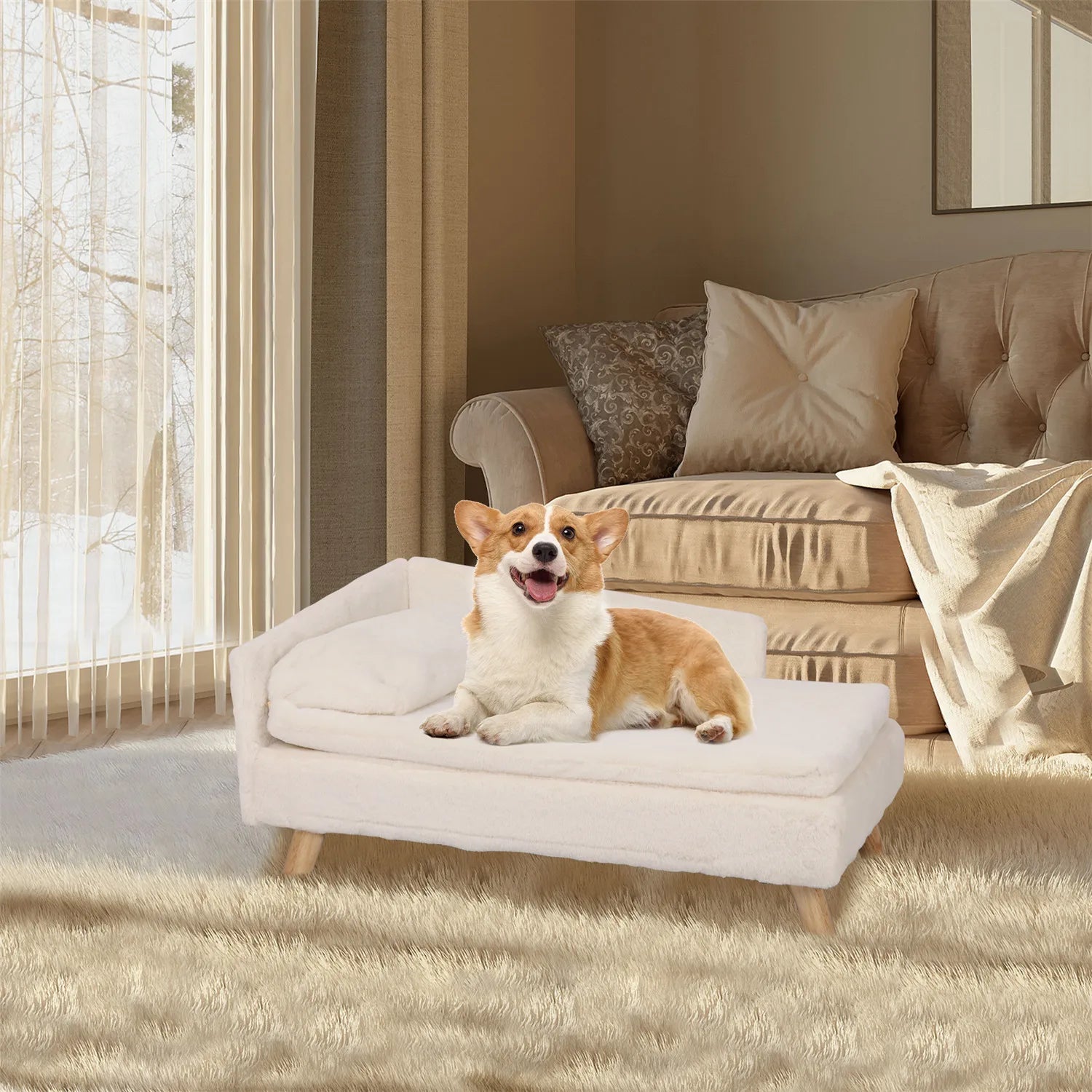 Waterproof Pet Sofa Bed with Sturdy Wood Legs