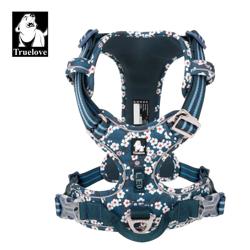 Truelove Pet Dog Harness for Big Medium Small with Cotton Aluminum Alloy Floral Pattern Adjustable Vest TLH5655