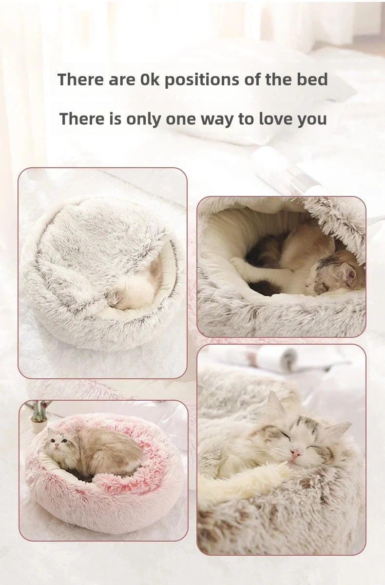 Soft plush pet bed semi-enclosed
