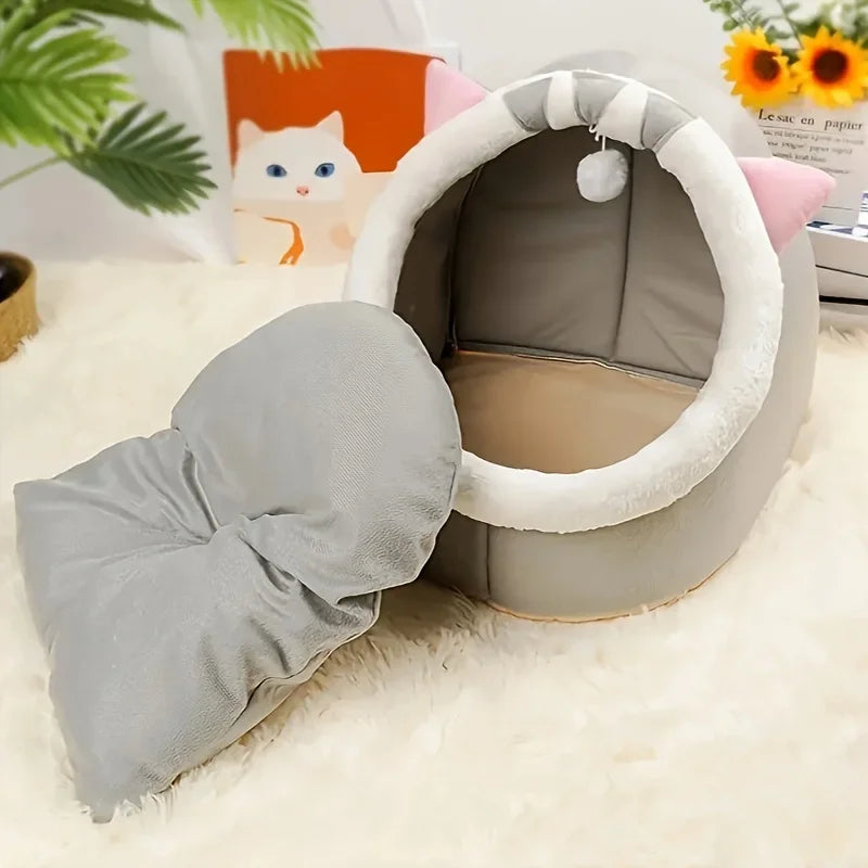 Cat Bed Cave, with Pompom