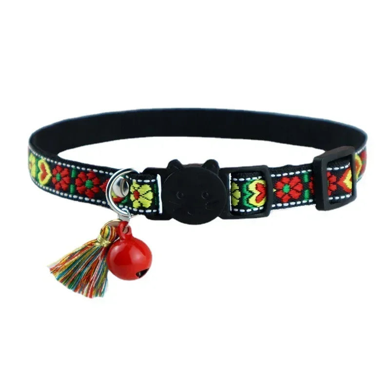 Adjustable cat collar with tassels and bells   for cat and dog collars