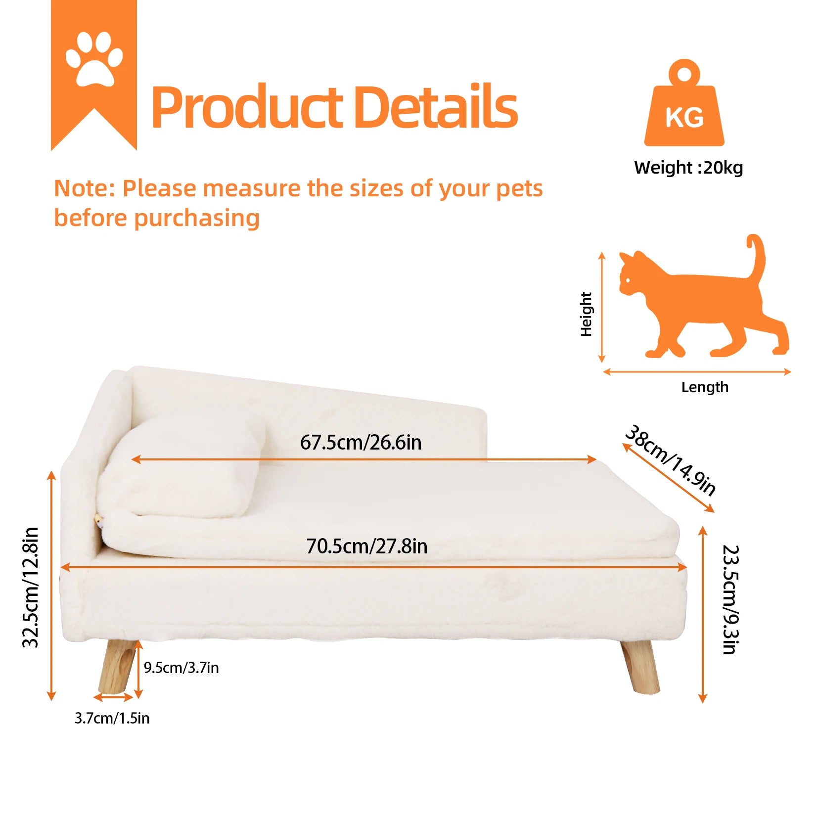 Waterproof Pet Sofa Bed with Sturdy Wood Legs
