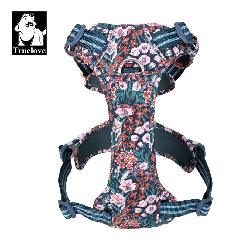 Truelove Pet Dog Harness for Big Medium Small with Cotton Aluminum Alloy Floral Pattern Adjustable Vest TLH5655