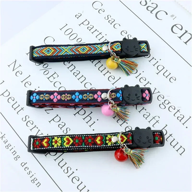 Adjustable cat collar with tassels and bells   for cat and dog collars