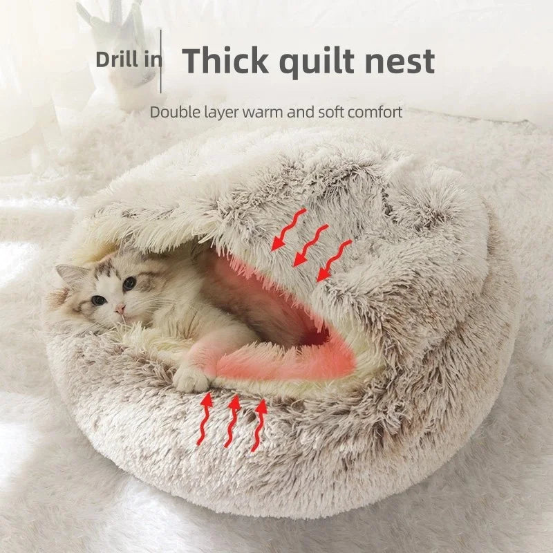 Soft plush pet bed semi-enclosed